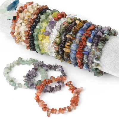 new Wholesale High Quality Natural Crystal Chips Bracelet  Irregular Rose Quartz Amethyst Crystal Healing Stone Bead Bracelet