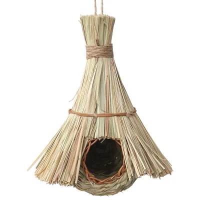 Handmade Small Bird Nest for Budgerigar & Lovebird Breeding Grass Woven Nest Birdcage Accessories with Button Closure