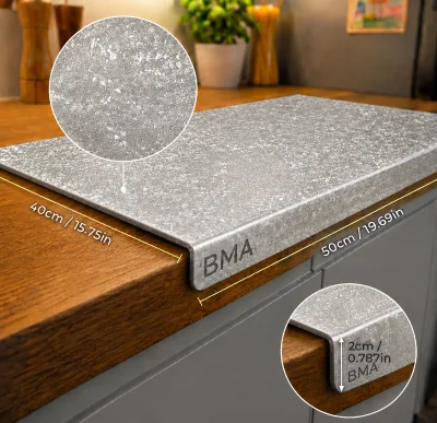 Food Grade L-Shape Crystallized Titanium Cutting Board Folded Edge Custom Logo Kitchen Use