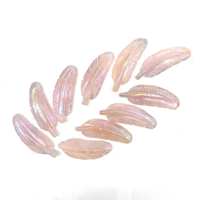 Wholesale Crystals Healing Stones Hand Carved Aura Rose Quartz Leaf Amethyst Feather Crystal Carving