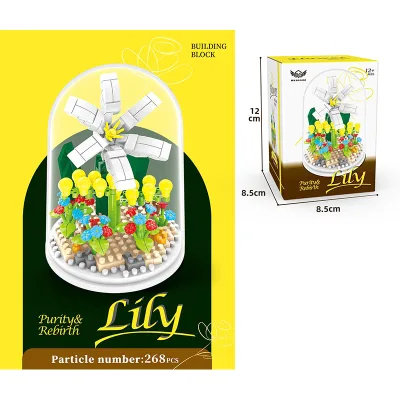 Dollartoys 268Pcs Building Block Bricks Artificial Transparent Cover Bouquet Lily Flower for Girls DIY Florist Set and Gift