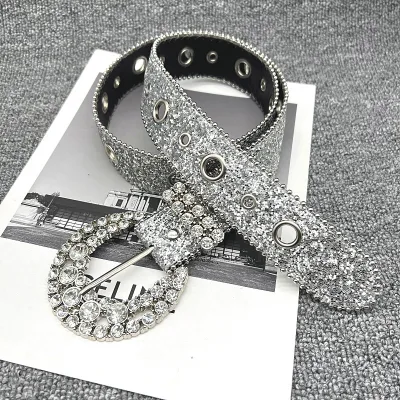 Wholesale Stock High Quality Trendy Europe Stud Shining PU Belt Rhinestone Cool Casual Fashion for Men Women Girls Jeans Gift
