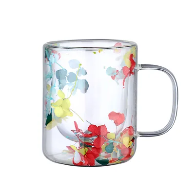 Cross-border Internet Celebrity Real Dried Flower Double-layer Insulated Glass Coffee Cup Modern Design Solid Color Creative