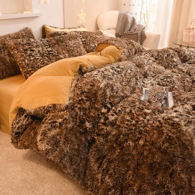 Wholesale Ins Velvet 4-piece Set Plush Warm Double-sided Faux Fur Velvet Fluffy Velvet Bed Sheet Set 4-piece Set