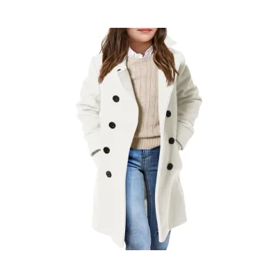 Girls Woolen Fleece Jacket Double Breasted Turn-down Collar Eco-friendly Winter Warm with Pockets