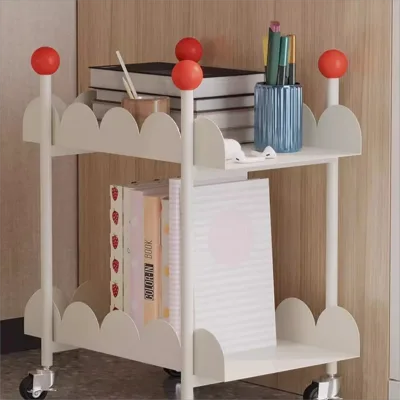 Eco-friendly High Quality Children's Backpack Storage Rack Desk Bookshelf Movable Snack Cart with Wheels