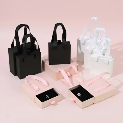 Wholesale Luxury Jewelry Packaging Box Drawer Style Jewelry Box With Portable Gift Tote Bag Custom Jewelry Storage Box