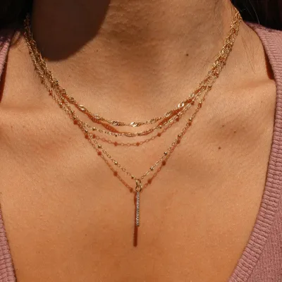 3Pcs/Set Fashion Multi Layered Gold Color Rectangular Zircon Pendant Necklace