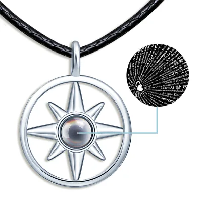 In Stock Hollow Loop Eight Awn Star I Love You 100 Languages Projection Pendant Necklace Pure 925 Silver