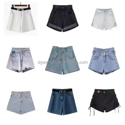 Women's High Waist Slim Black Denim Shorts Summer Hot Pants in Large Size Stock Available
