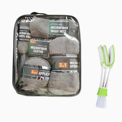 10-piece Set Car Wash Car Beauty Cleaning Kit Waxing Supplies Microfiber Waxing Sponge in Bags Combination Sponge Wheel Brush