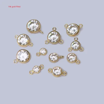 14K Gold-Filled 5A White Zircon Sparkling Diamond Charms Pendant Tail Hanging Piece Double Ring Connector DIY