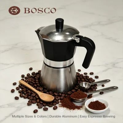 BOSCO Classic Metal MOKA POT Coffee Maker with Lid for Coffee Brewing