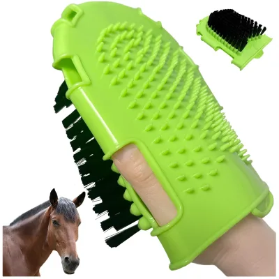 Professional Rubber Brush Scraper for Horse Care Double-Sided Animal Grooming Mitt Handheld Glove Brush Horse Bathing Tools