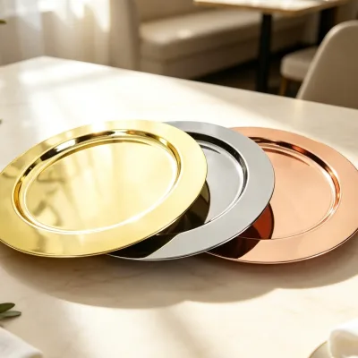 Hot Selling Disposable Eco-Friendly Metal Charger Wedding Plates Engraved Dishes for Parties