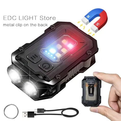 Double LED Flashlight with COB Side Light Multi-Functional Work Warning Light Strong Magnetic Waterproof Mini Key Chain Light
