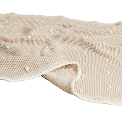 100%Cotton Super Soft Handmade Pomp Crochet Edge Pomp Knitted Blanket for Baby