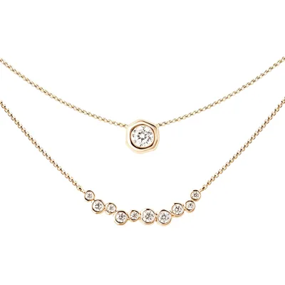 Gemnel 925 Silver Round CZ Irregular Bubbles Bezel Layered Necklace Set Hexagon Pendant Curve Crystal Stack Chain Accessory