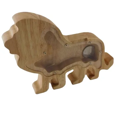 Lion Decor Wood Piggy Bank for Boys Girls Money Bank Coin Bank