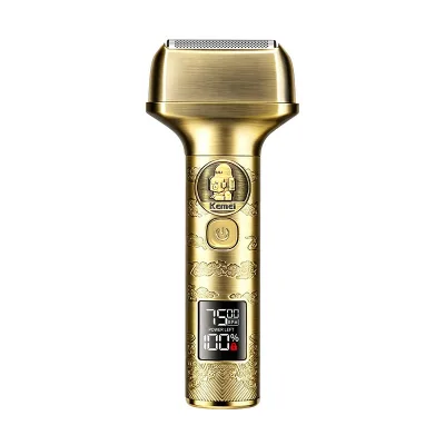 For KM-T372 Reciprocating 3-Head Shaver Digital Display High RPM USB Charging Retro Metal Body Electric Shaver for Dry Wet Use