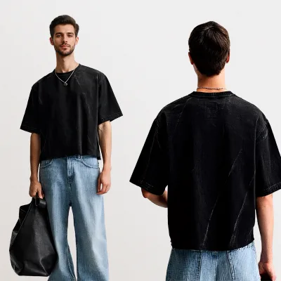 100% Cotton Men's t Shirt Heavyweight Luxury Oversized Drop Shoulder Custom logo Boxy Blank Streetwear T-shirt for Men