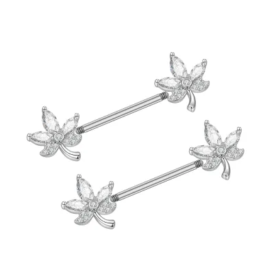 Set of 10 Cute Maple Leaf Zircon Silver Nipple Rings 316L Stainless Steel Punk Body Jewelry for Engagement and Party Gifts