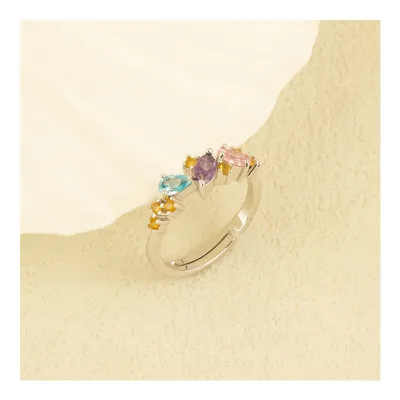 Fast Delivery S925 Sterling Silver Clavicle Chain Candy Zircon Inlaid Necklace Ring Set Gold Plated for Wedding Party Engagement