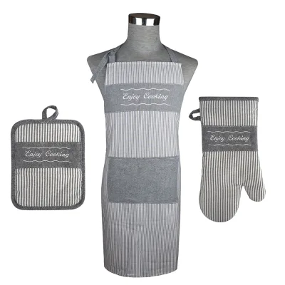 Top Quality Kitchen Linen Apron Set  Include  Pot Holder and Oven Mitt With Kitchen  Cotton Apron in 3 Piece Set