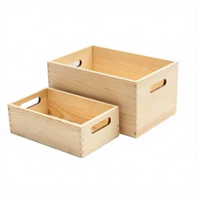 Unfinished Plain Wooden Country Style Durable Multifunction Square Jewelry Box with Natural Separated Lid and Keepsake Design