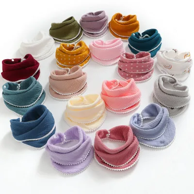 Baby Bandana Drool Bibs Muslin Cotton Toddler Bibs Unisex Teething Pom Pom Bibs