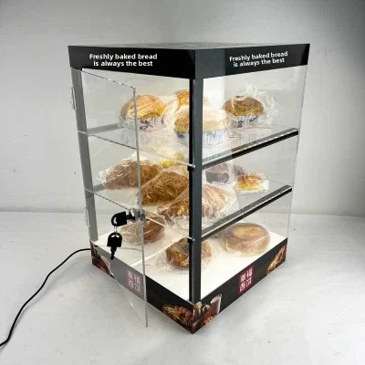 Custom Acrylic Bakery Display Case French Fresh Cream Cake Showcase Double-Door Dessert Cabinet Lock Lighting