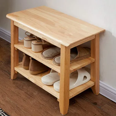Simple Style Wooden Storage Bench Multifunctional Living Room Entryway Shoe Rack 23.6" Natural Wood Bench