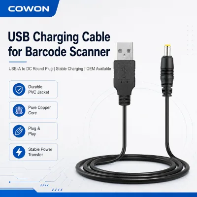 Cowon USB-A to DC Round Plug Charging Cable Power Cord for CX2864-1336 CHS 7Xi Series 7 Barcode Scanner power cable