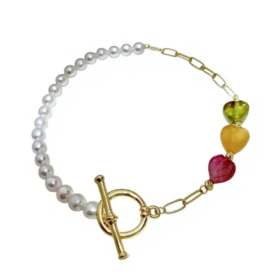 E Hao Jewelry 18K Gold Love Tourmaline Pearl Heart Shape Ladies Bracelet Fresh Sweet Style Niche Original