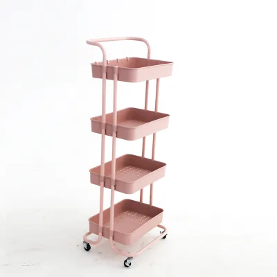 Multi-Purpose 4-Tier Stainless Steel Modern Panel Design Kitchen Storage Rolling Cart Mobile Base for Office Kitchen Furniture