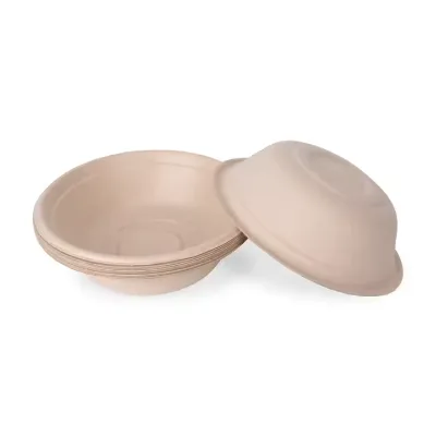 Disposable 32 oz White/Brown Bagasse Plate and Kraft Paper Bowl Set Cutlery for Takeaway Dinner or Event