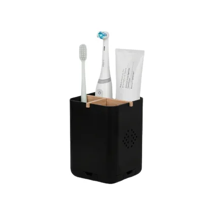 Sustainable Bathroom Toothbrush Organizer Bamboo Fiber Cup With Natural Bamboo Cross Divider Multi Slot Toothbrush Holder