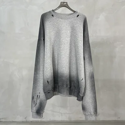 Fashion Vintage Acid Washed Crewneck Sweatshirt Unisex High Quality Drop Shoulder Long Sleeve Sweatshirt 400gsm 100% Cotton