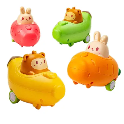 Cartoon Monkey Banana Friction Car Toy, 12-Piece Pull Back Vehicle Set for Kids, Cute Animal Push Go Racer Birthday Party Gift