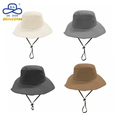 Wholesale Unisex Premium Wide Brim Nylon Waterproof Sun Hat with Adjustable Chin Strap for Summer Outdoor Activities