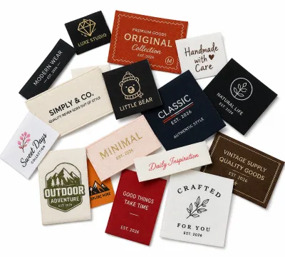 Eco-Friendly Printed Cloth Woven Self-Adhesive Fabric Labels Loop Fold Custom Brand Logo Custom Size for Garment Bags Shoes