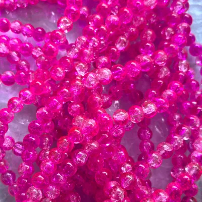 Amazing Bright 6mm Hot Pink Purple Clear Crackle Glass Beads Factory Price Round Crystal Lampwork Beads for Decoration