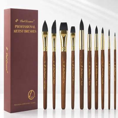 Paul Cézanne Watercolor Brush Set Walnut Wood Handle Gold Ferrule Professional Artist Paint Brushes for Watercolor Painting