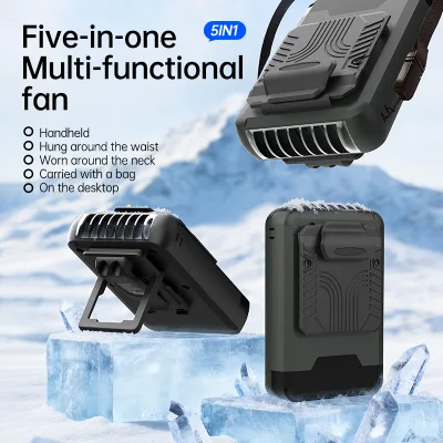 Modern Mini Turbo Rechargeable Wearable Fan LED Display 5 Speed 6000mAh Battery Portable Waist Fan Clip on Belt/Shirt for Travel