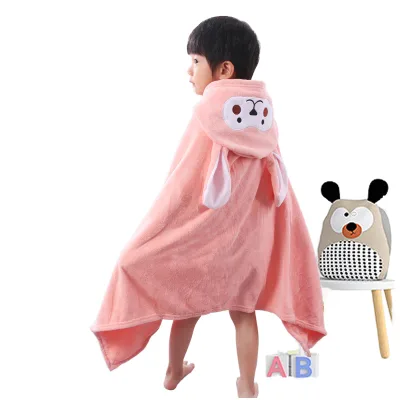 Cute Animal Hooded Bath Wrap Fast Absorbent Coral Fleece Baby Towel Square Shape for Home Use for Children's Bathroom