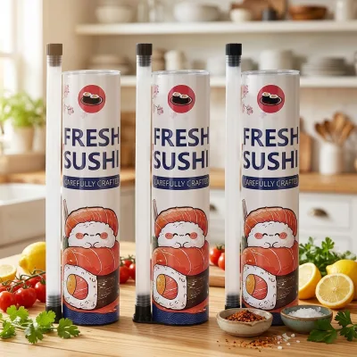Hot Selling Custom Empty Paper Tube with Sauce Bottle Take Away Recyclable Sushi Roll Food Customizable Container Packaging