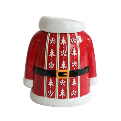 Custom 3D Christmas Red Santa's Coat Hand Painted Cookie Jar with Lid 13-Inch Height Food Storage & Container