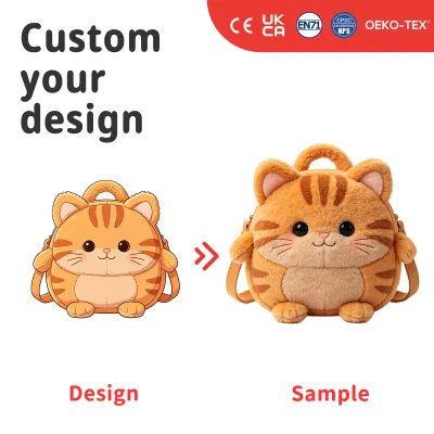 Custom Orange Cat Plush Backpack Cute Kitten Animal Kids School Bag Soft Fuzzy Daypack for Girls Travel Gifts Accessories
