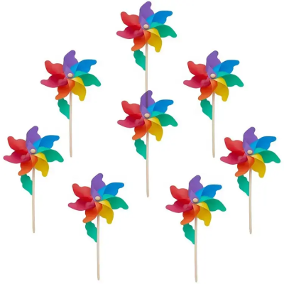 Colorful Wind Spinner Pinwheels Windmill Plastic Flower-shaped Windmill Wooden Poles Decorative Windmills