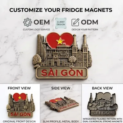 Saigon Vietnam Landmark Metal Fridge Magnet Ho Chi City Iconic Building Souvenir Decorative Collectible Refrigerator Magnet